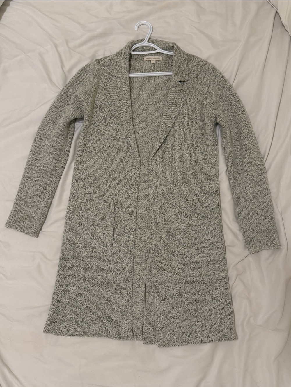 Long Open-Front Knit Coatigan in Heather Gray